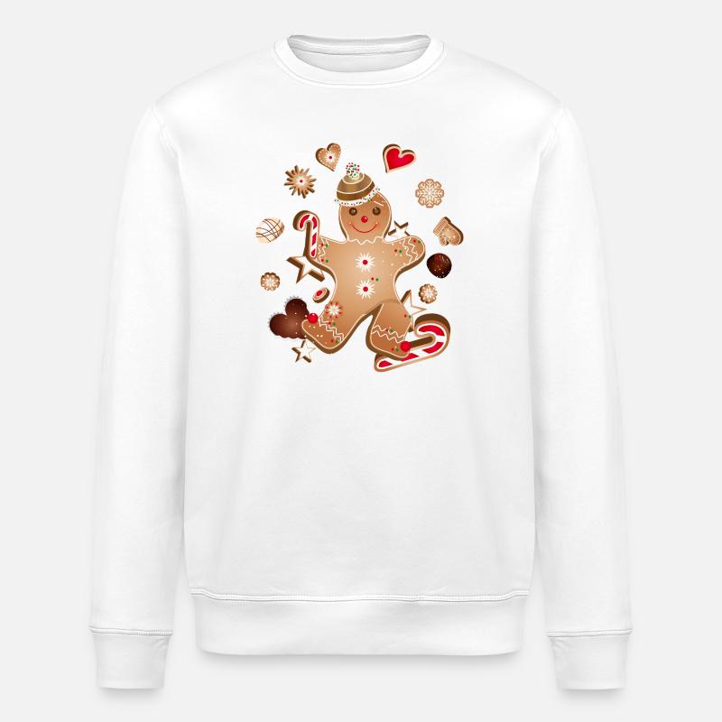 Fröhlicher Lebkuchenmann mit Weihnachtsplätzchen - Stanley/Stella Unisex Bio-Sweatshirt ROLLER - Weiß