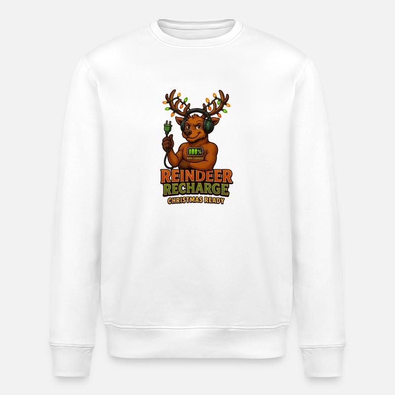 Reindeer Recharge – Funny Christmas Reindeer - Stanley/Stella ROLLER Unisex Organic Sweatshirt - white