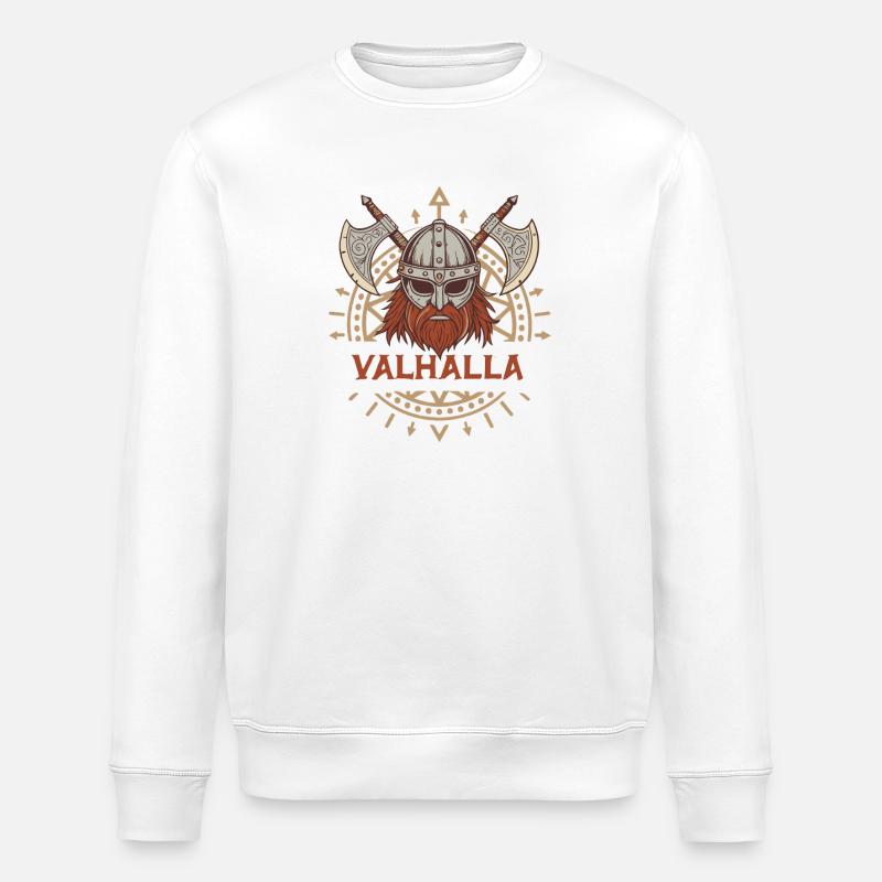 Valhalla Viking Axe & Beard - Stanley/Stella ROLLER Unisex Organic Sweatshirt - white