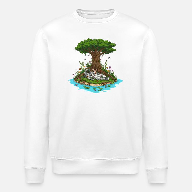 Astronaut Hund Insel Traumlandschaft - Stanley/Stella Unisex Bio-Sweatshirt ROLLER - Weiß