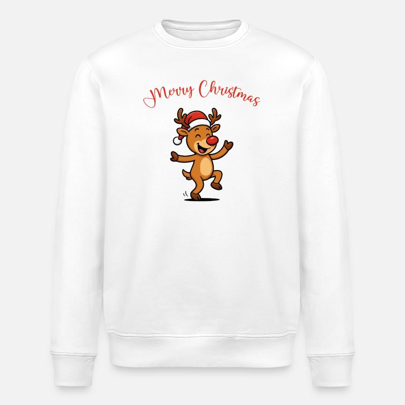 Deer with Santa Hat - Stanley/Stella ROLLER Unisex Organic Sweatshirt - white