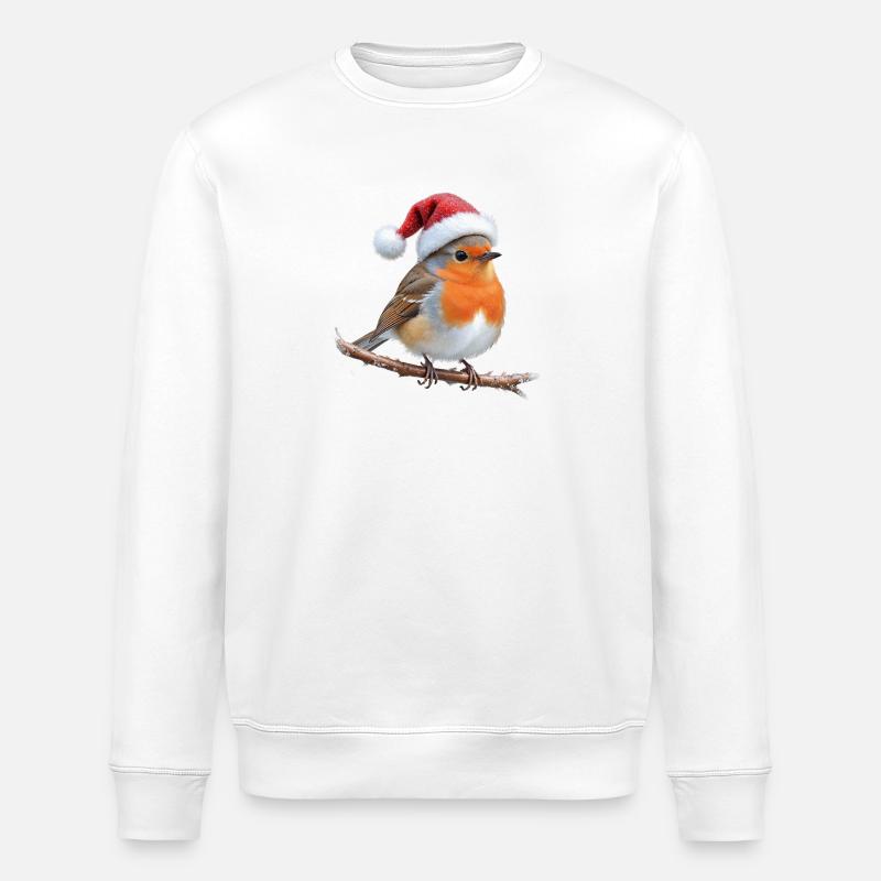 Robin Santa Hut auf Ast - Stanley/Stella Unisex Bio-Sweatshirt ROLLER - Weiß