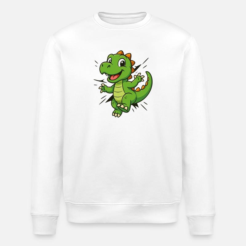 Süßer Comic Dino –  Kinder & Dinosaurier Fans - Stanley/Stella Unisex Bio-Sweatshirt ROLLER - Weiß