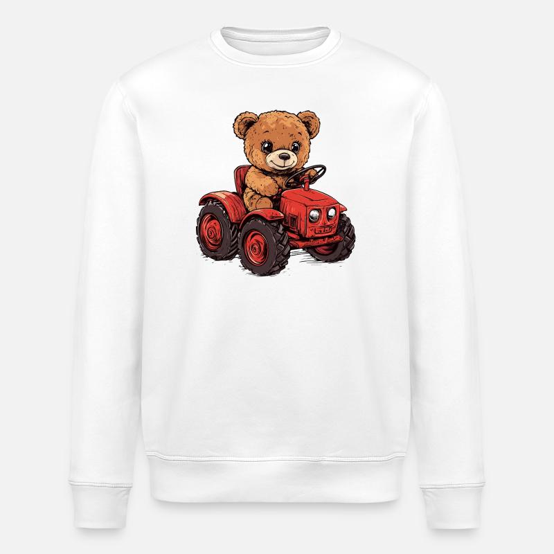 Teddy bear on red tractor - Stanley/Stella ROLLER Unisex Organic Sweatshirt - white