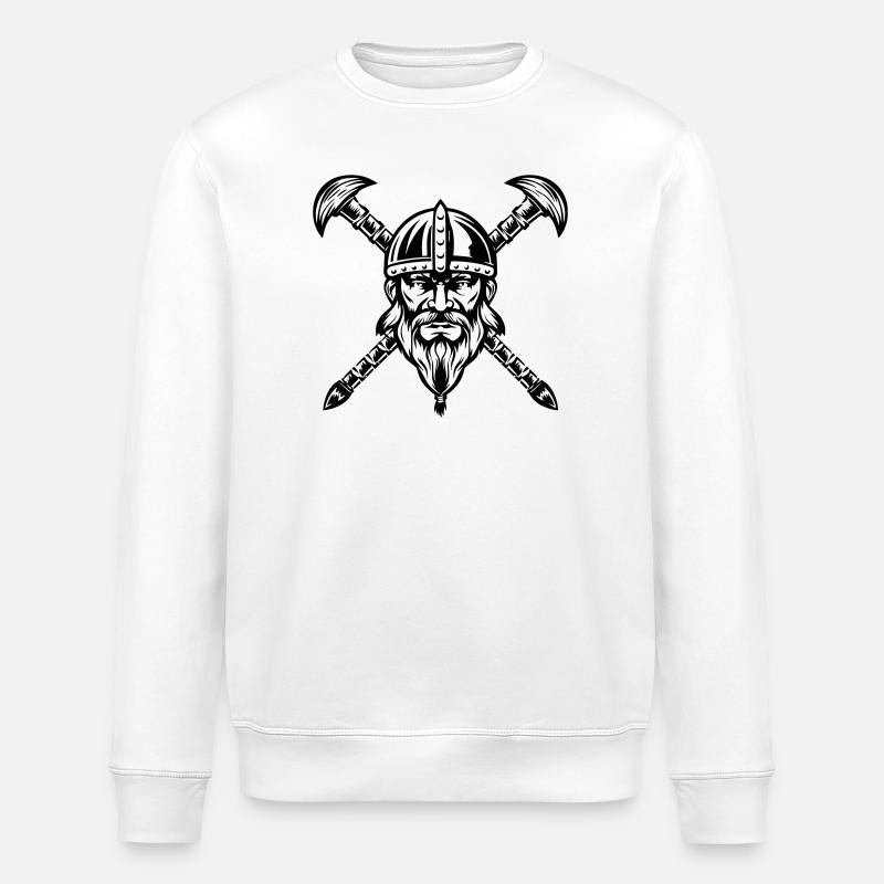 Bearded Viking Warrior Face - Stanley/Stella ROLLER Unisex Organic Sweatshirt - white