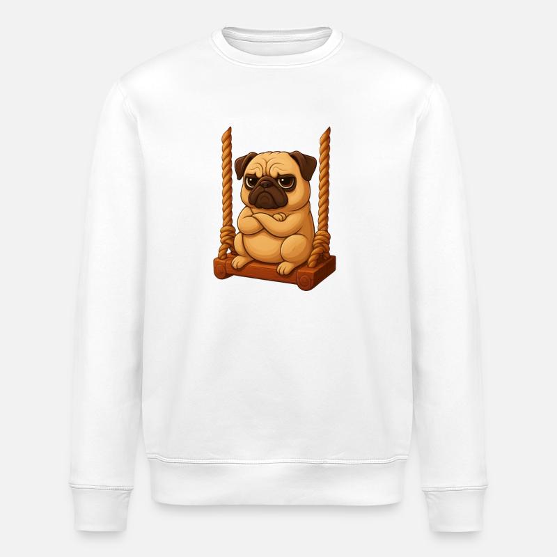Kleiner Mops Cartoon grimmig Spielplatz Schaukeln - Stanley/Stella Unisex Bio-Sweatshirt ROLLER - Weiß