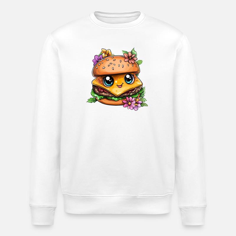 Burger kawaii aux fleurs - Sweat bio ROLLER Stanley/Stella Unisexe - blanc