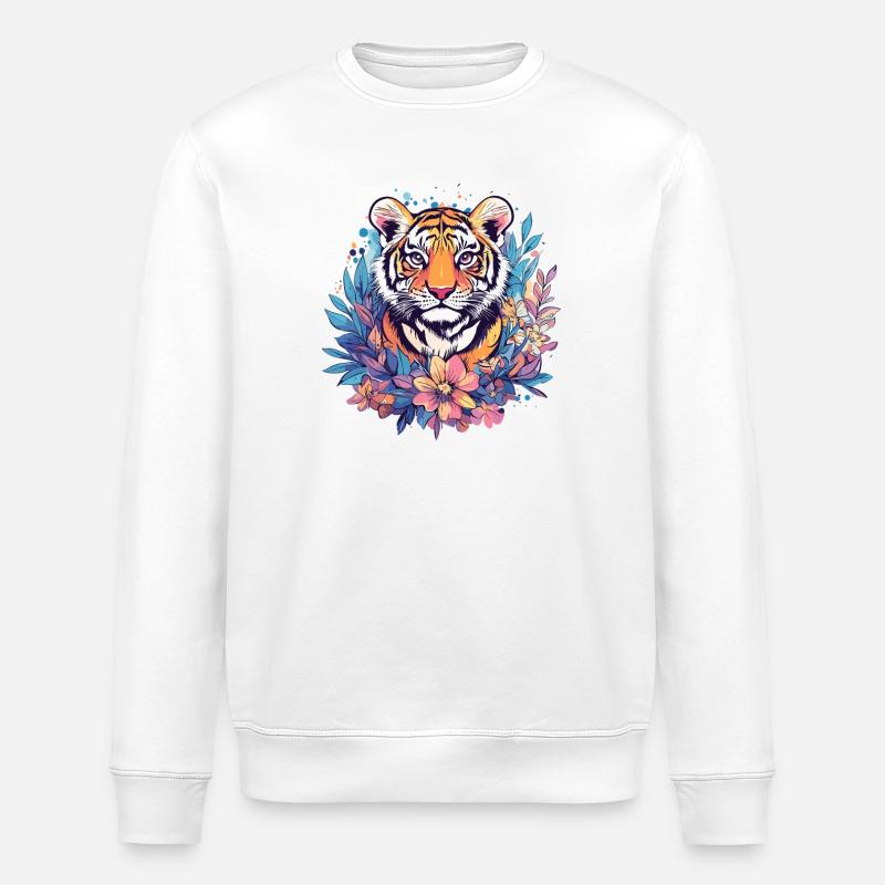 Tiger Blütenzauber - Stanley/Stella Unisex Bio-Sweatshirt ROLLER - Weiß