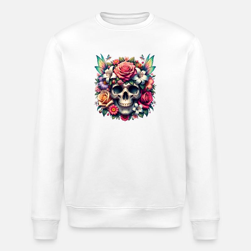 Blumen Schädel Schönheit Blühen - Stanley/Stella Unisex Bio-Sweatshirt ROLLER - Weiß