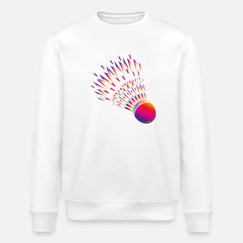 Bunter Federball – dynamisches Badminton Motiv - Stanley/Stella Unisex Bio-Sweatshirt ROLLER - Weiß