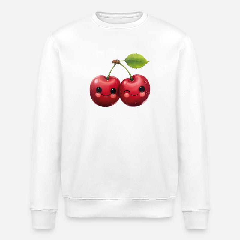 Cherries with a face - Stanley/Stella ROLLER Unisex Organic Sweatshirt - white