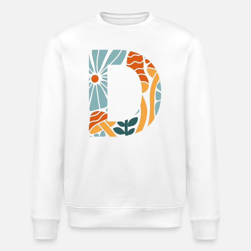 Lettre D fleurs groovy idée cadeau  - Sweat bio ROLLER Stanley/Stella Unisexe - blanc