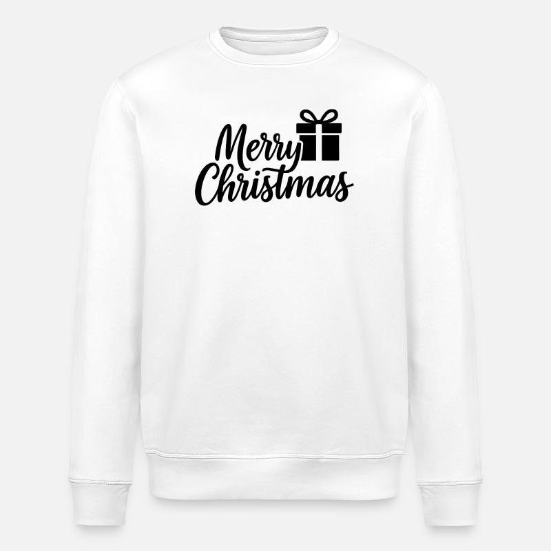 Merry-Christmas Schriftzug mit Geschenkbox - Stanley/Stella Unisex Bio-Sweatshirt ROLLER - Weiß