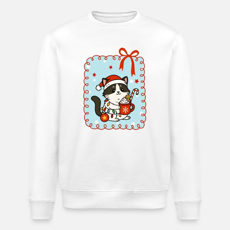 Katze an Weihnachten - Stanley/Stella Unisex Bio-Sweatshirt ROLLER - Weiß