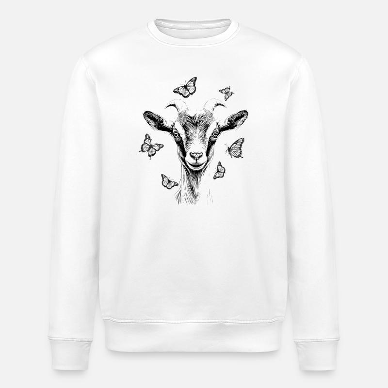 Ziege mit Schmetterlinge - Stanley/Stella Unisex Bio-Sweatshirt ROLLER - Weiß