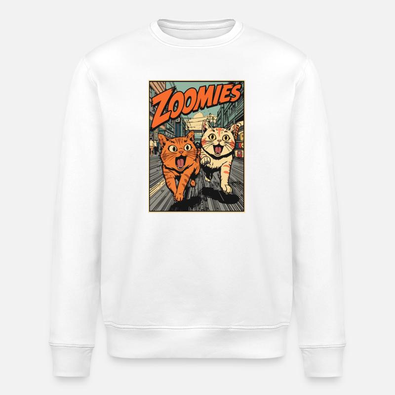 Katzen Street-Comic ZOOMIES - Stanley/Stella Unisex Bio-Sweatshirt ROLLER - Weiß