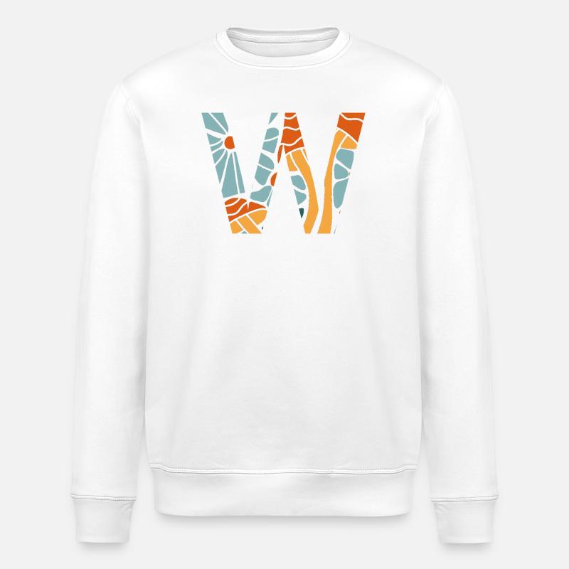 Lettre w fleurs groovy idée cadeau - Sweat bio ROLLER Stanley/Stella Unisexe - blanc