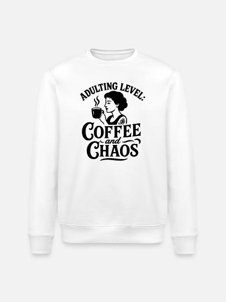 Kaffe sjovt ordsprog kaos sjove ordsprog arbejde - Stanley/Stella økologisk unisex-sweatshirt ROLLER - hvid
