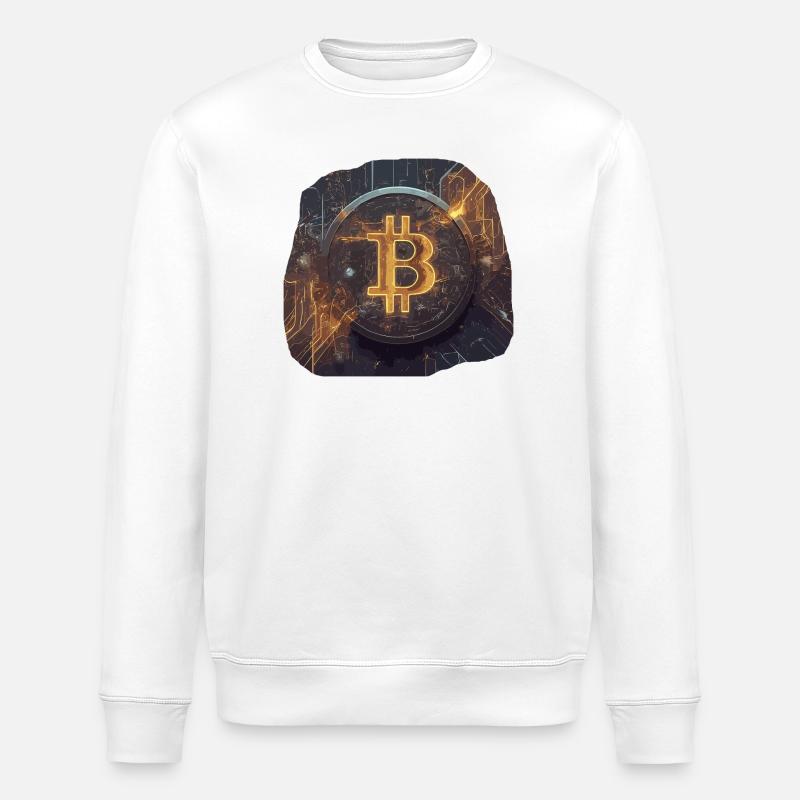 Glühender Bitcoin Kunstwerk Crypto - Stanley/Stella Unisex Bio-Sweatshirt ROLLER - Weiß