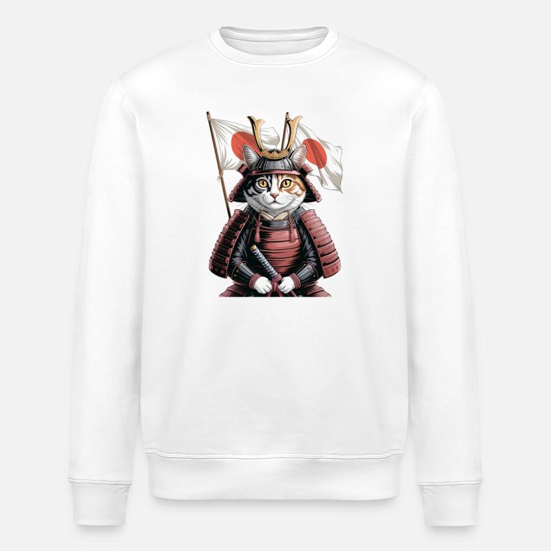 Chat Samouraï du Japon - Sweat bio ROLLER Stanley/Stella Unisexe - blanc