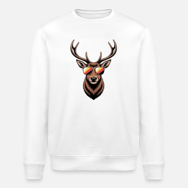 Hirsch mit Geweih und Sonnenbrille - Stanley/Stella Unisex Bio-Sweatshirt ROLLER - Weiß