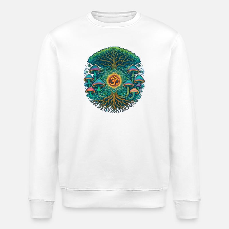 Goa Trance Arbre de Vie Champignons - Sweat bio ROLLER Stanley/Stella Unisexe - blanc