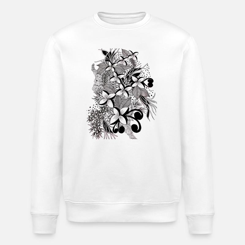 Monochrome Blütenlinien - Stanley/Stella Unisex Bio-Sweatshirt ROLLER - Weiß