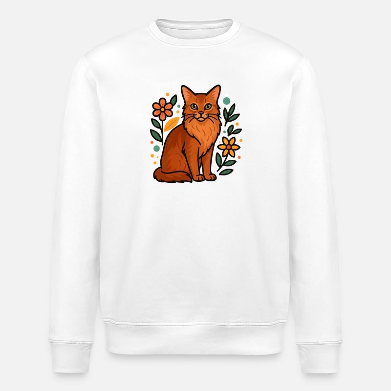 Chat somalien et fleurs - Sweat bio ROLLER Stanley/Stella Unisexe - blanc