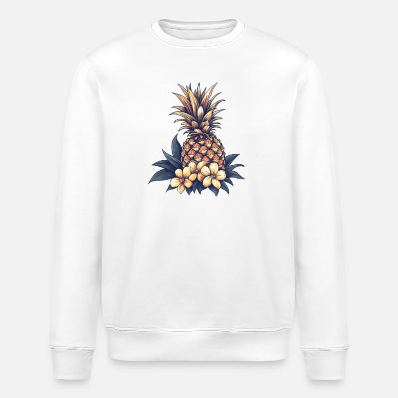 Tropical Pineapple Blossom Pattern - Stanley/Stella ROLLER Unisex Organic Sweatshirt - white