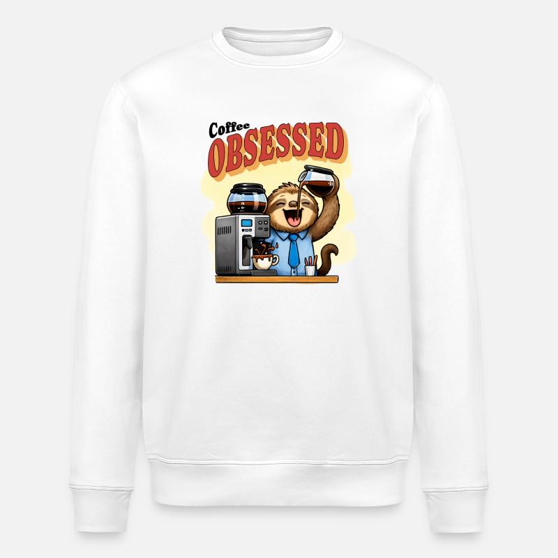 Coffee Obsessed Sloth Caffeine - Stanley/Stella ROLLER Unisex Organic Sweatshirt - white