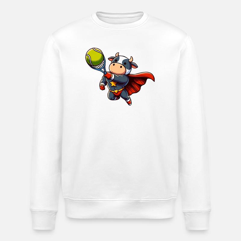 Superhelden Kuh Beim Tennis Mit Schlaeger - Stanley/Stella Unisex Bio-Sweatshirt ROLLER - Weiß