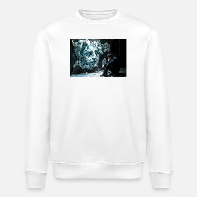 Felsgesicht und Nachdenklicher Mann - Stanley/Stella Unisex Bio-Sweatshirt ROLLER - Weiß