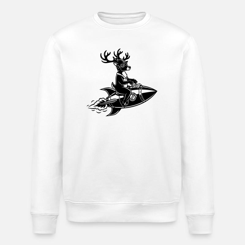 Rentier fliegt auf Rakete - Stanley/Stella Unisex Bio-Sweatshirt ROLLER - Weiß