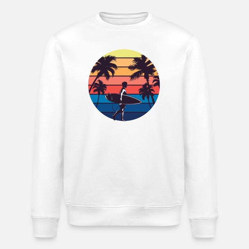 Sunset Surfer Silhouette - Stanley/Stella ROLLER Unisex Organic Sweatshirt - white