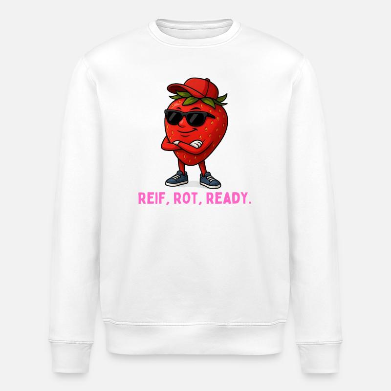 Reif Rot Ready Erdbeere-Maskottchen - Stanley/Stella Unisex Bio-Sweatshirt ROLLER - Weiß