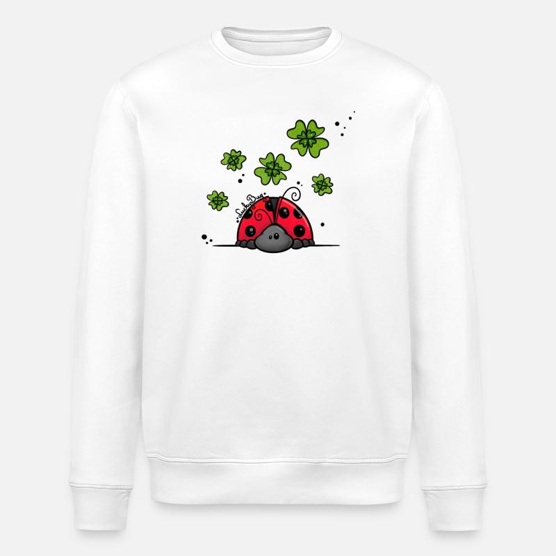 Marienkäfer mit Glücksklee - Stanley/Stella Unisex Bio-Sweatshirt ROLLER - Weiß