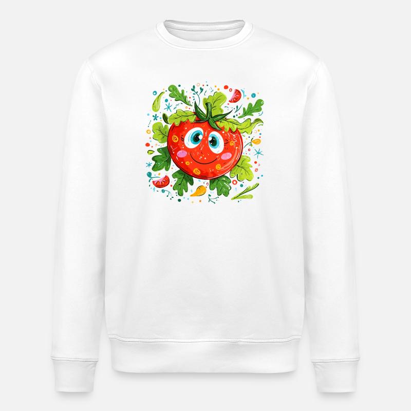Cheerful tomato in green pattern - Stanley/Stella ROLLER Unisex Organic Sweatshirt - white