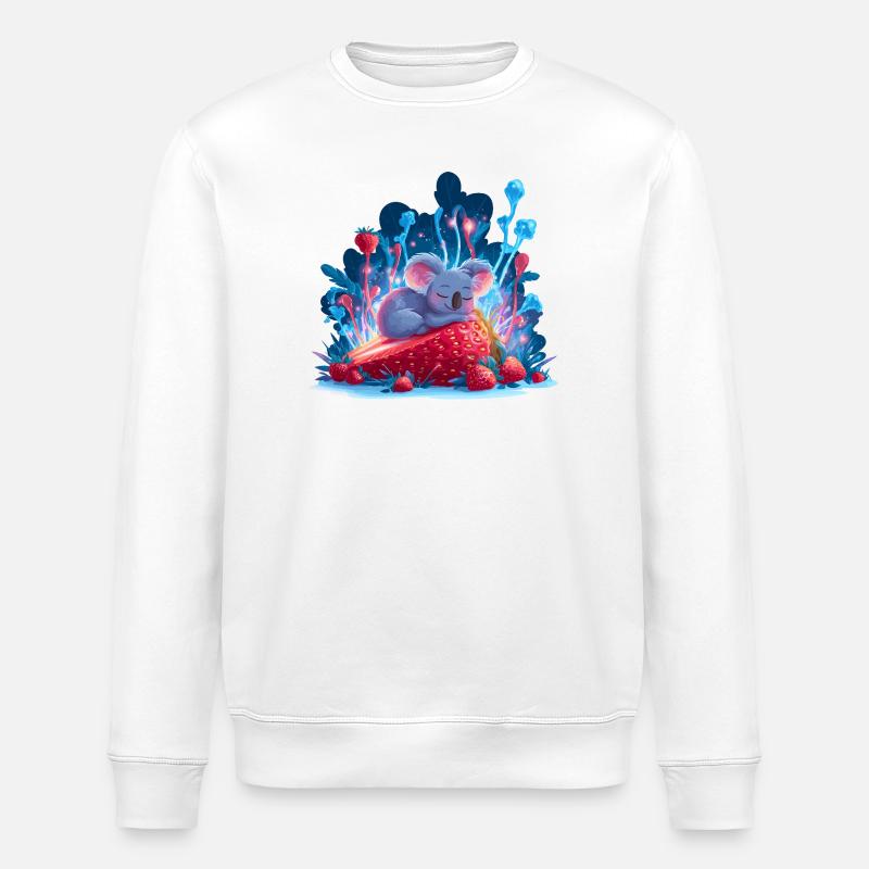 Schlafender Koala auf Erdbeere Neonwald - Stanley/Stella Unisex Bio-Sweatshirt ROLLER - Weiß