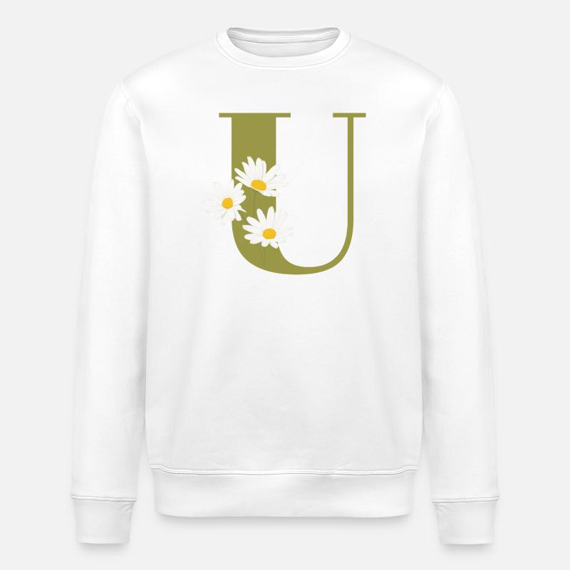 Grüne Gänseblümchen u Buchstabe - Stanley/Stella Unisex Bio-Sweatshirt ROLLER - Weiß