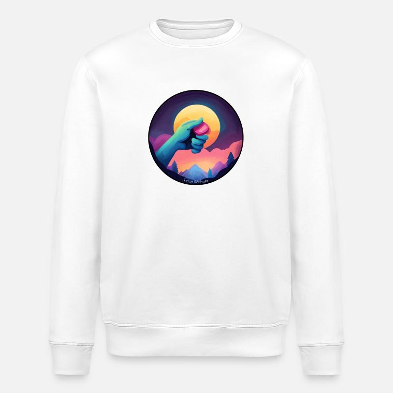 Main bleue tenant un jeton  - Sweat bio ROLLER Stanley/Stella Unisexe - blanc