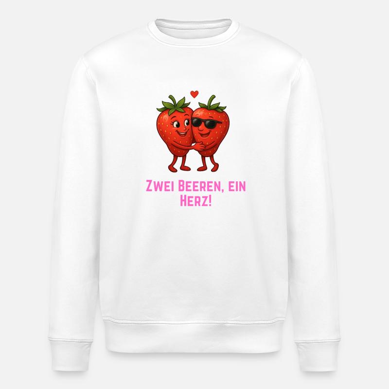 Two Berries One Heart - Strawberries Pair - Stanley/Stella ROLLER Unisex Organic Sweatshirt - white
