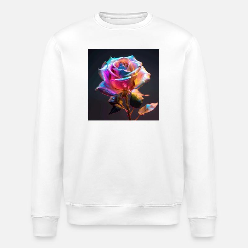 Regenbogenrose Neon Glow - Stanley/Stella Unisex Bio-Sweatshirt ROLLER - Weiß