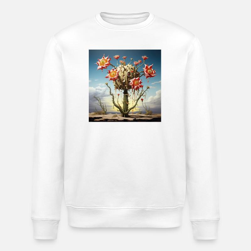 S surreal cactus with huge flowers - Stanley/Stella ROLLER Unisex Organic Sweatshirt - white