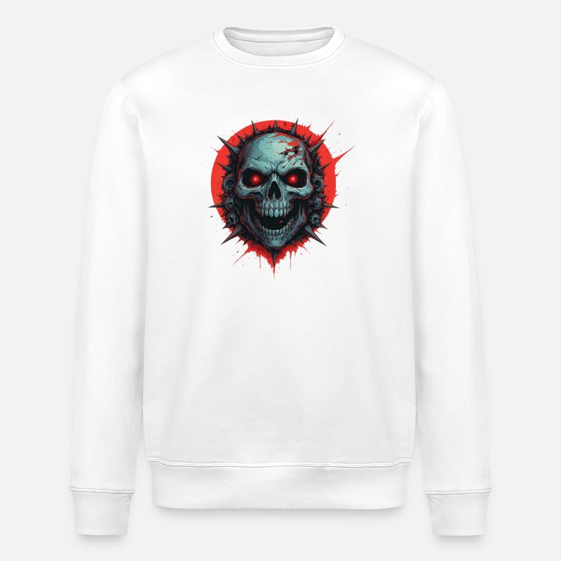 Ghost Skull with Red Vibes - Stanley/Stella ROLLER Unisex Organic Sweatshirt - white
