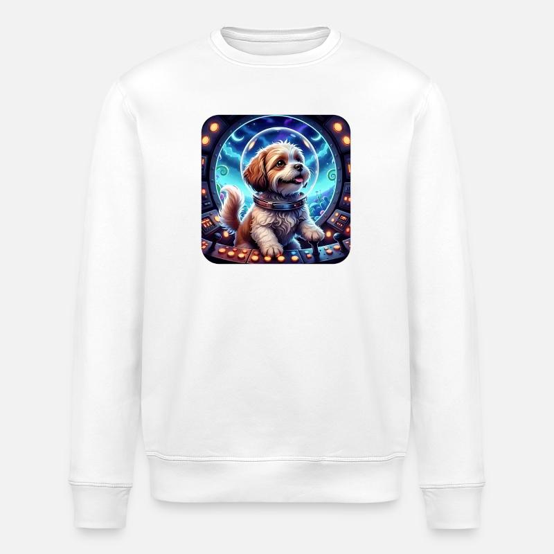 Kosmischer Welpe in der Raumkapsel - Stanley/Stella Unisex Bio-Sweatshirt ROLLER - Weiß