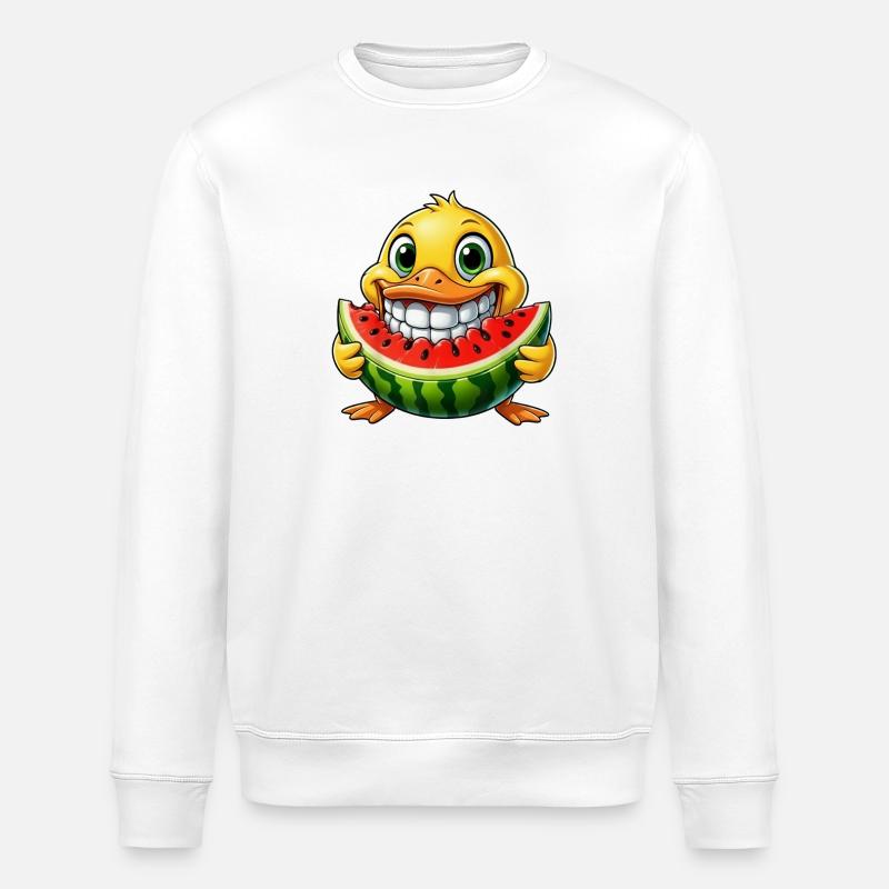 Merry Duck Watermelon Summer Delight - Stanley/Stella ROLLER Unisex Organic Sweatshirt - white