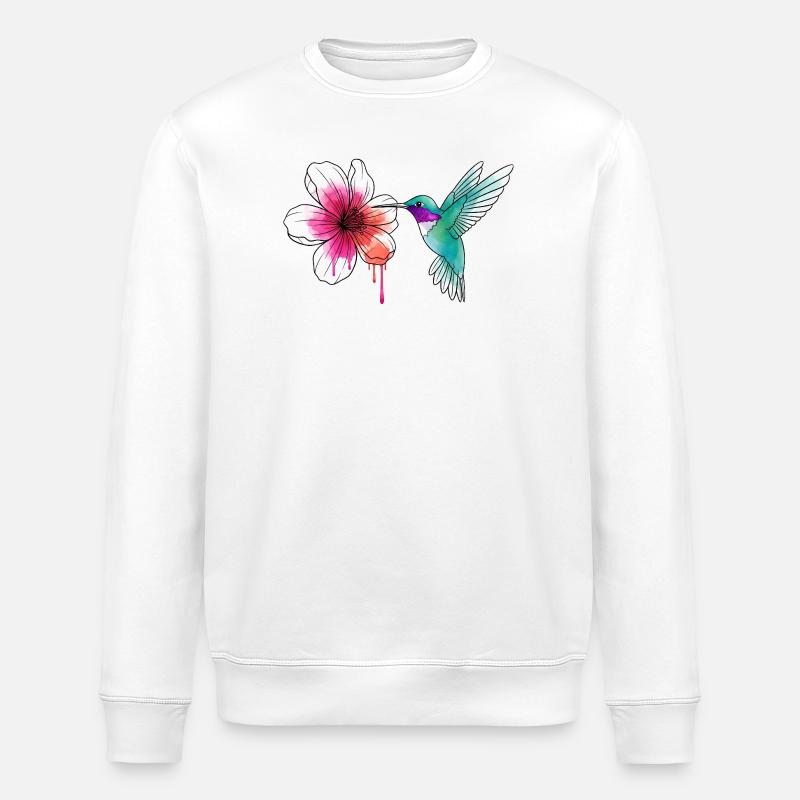 Colibri aquarelle avec hibiscus - Sweat bio ROLLER Stanley/Stella Unisexe - blanc