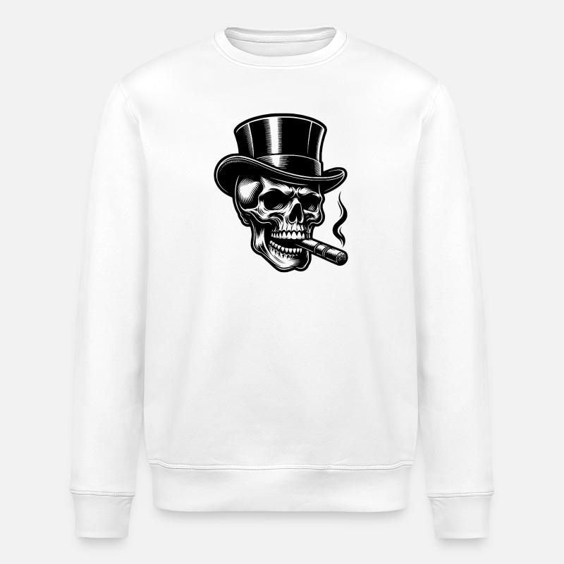 Daring Skull with Elegant Top Hat - Stanley/Stella ROLLER Unisex Organic Sweatshirt - white