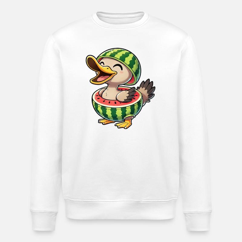 Canard drôle avec pastèque, fraîcheur estivale - Sweat bio ROLLER Stanley/Stella Unisexe - blanc