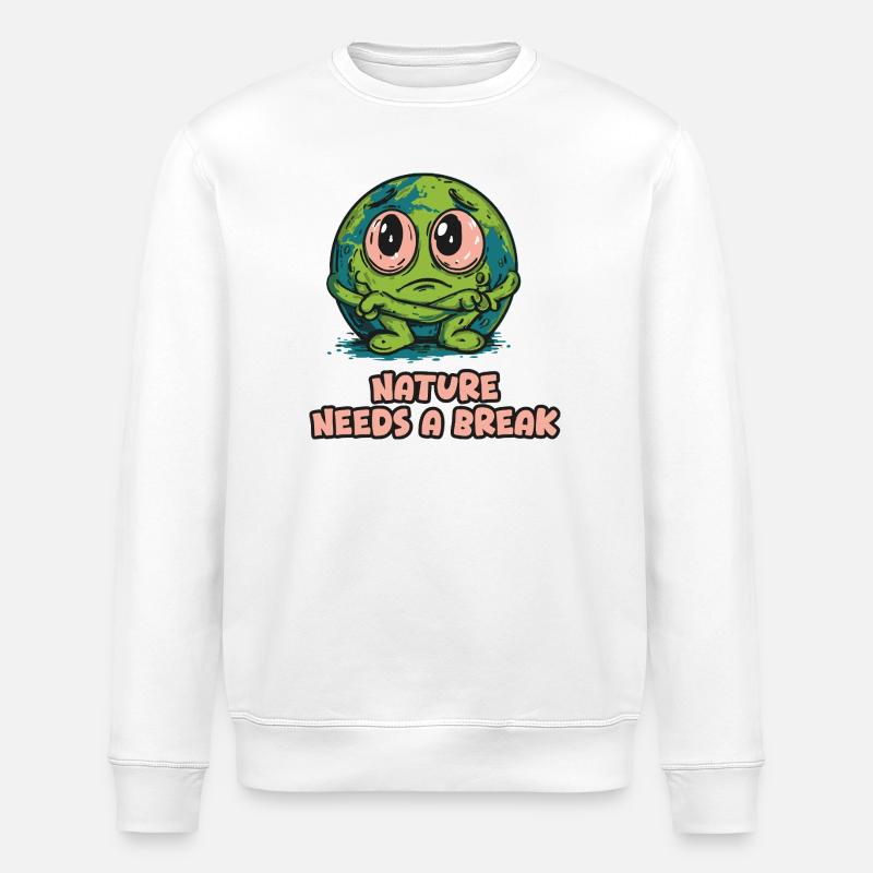 Nature Needs a Break - Planet - Stanley/Stella ROLLER Unisex Organic Sweatshirt - white
